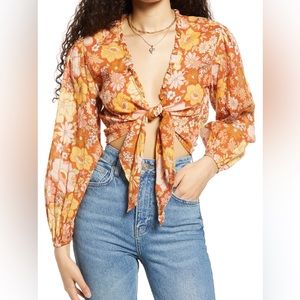 Billabong boho cropped long sleeve shirt middle tie